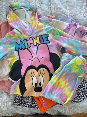 Bundle 3T Minnie Mouse Tie-Dye Hoodie Set - Pastel Multicolor